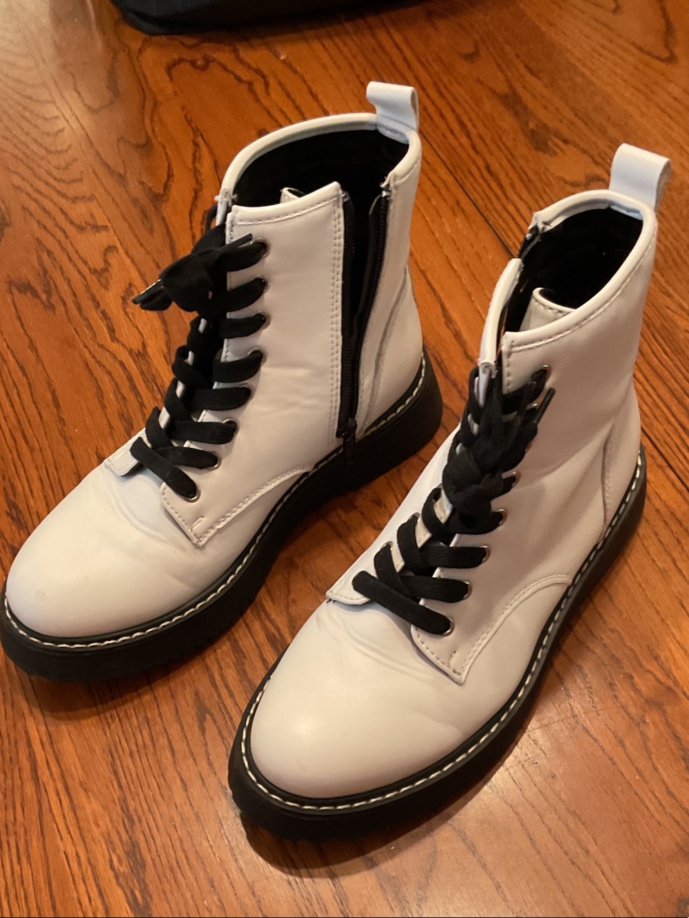 Madden Girl White Combat Boots with Black Laces